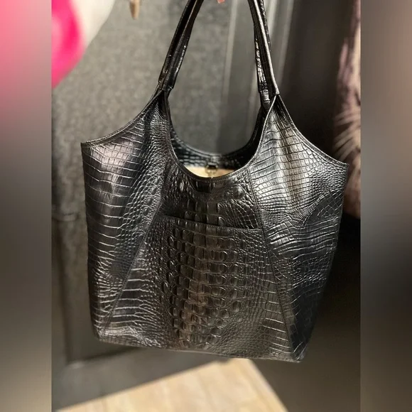 🐆🖤Vintage BRAHMIN Leopard print calf hair & Genuine Leather Shopper Tote Bag🐆EUC - Picture 5 of 17